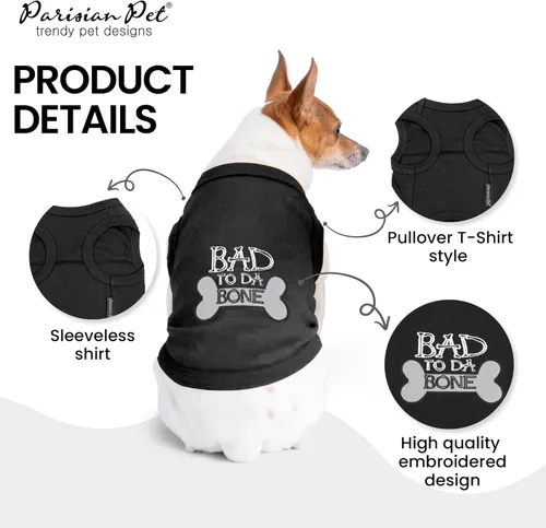 Vista 3 de Parisian Pet - Camiseta bordada para perros y gatos, con texto en inglés Bad to da Bone, XS