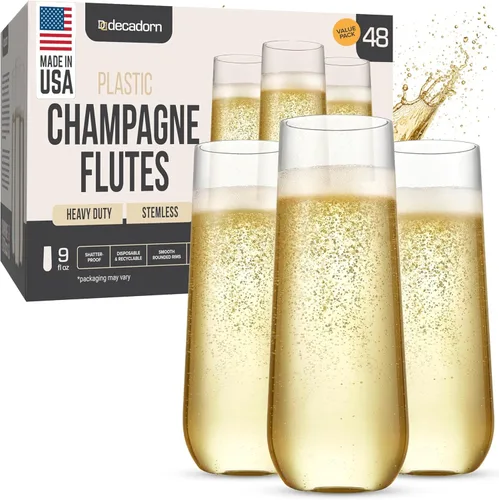 Vista 8 de DECADORN Copas de champán transparentes sin tallo de plástico, 24 unidades, copas de champán de plástico de 9 onzas, vasos de mimosa duraderos