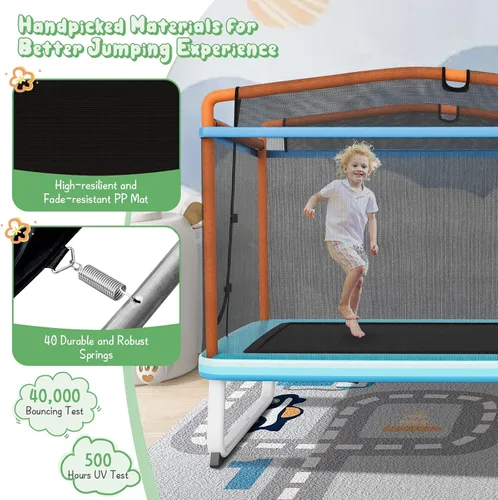 Vista 5 de Giantex - Cama elástica de 6 pies rectangular con columpio, cama elástica mini para niños aprobada por ASTM con red, barra horizontal, cierres