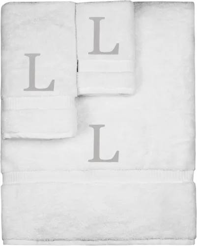 Vista 258 de Juego de toallas con monograma, regalo personalizado, juego de 3 - Letra de bloque dorada bordada en toalla - Extra absorbente 100% algodón turco