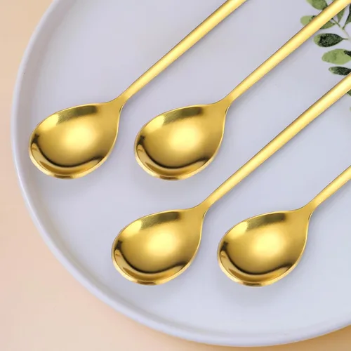 Vista 5 de Cucharas de Café Cubiertos Dorados de Navidad 6 Piezas Cubiertos Pequeños de Acero Inoxidable Colgantes Decorativos de Navidad Lindos Agitadores