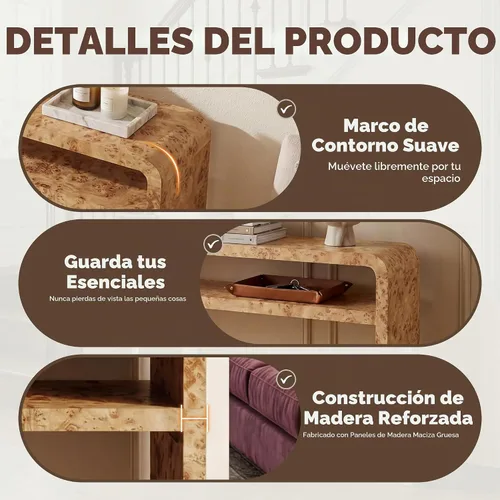 Vista 5 de Hyfirm Mesa consola estilo madera Burl para entrada, mesa de sofá detrás Mesa de sofá rústica con borde de cascada de 51 pulgadas de largo x 30