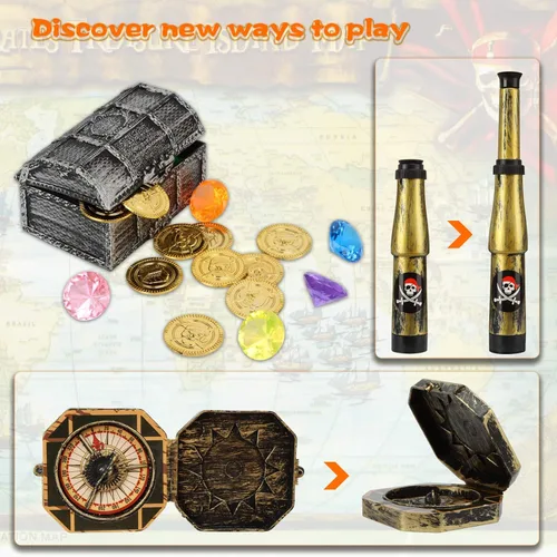 Vista 8 de Juego de disfraz de pirata para niños juego de pirata juego de rol juego de disfraces piratas kit de accesorios piratas cosplay de pirata juego