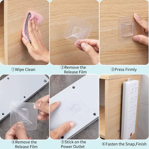 Vista 7 de Double Sided Adhesive Wall Hooks,20 Pack Self Adhesive Hooks,Suitable for Hanging and Organizing Power Outlets, Picture Frames, and Tissue Boxes at
