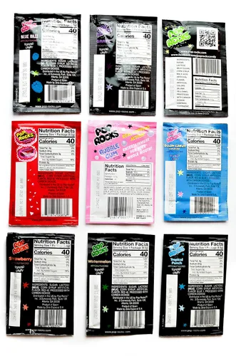 Vista 2 de Variedad de dulces Pop Rock Candy 9 Sabores – fresas, cereza, ponche de frutas, sandía, frambuesa, goma de mascar, algodón de azúcar, Uva, Manzana