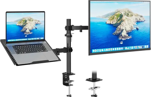 Redbat Soporte de montaje para monitor y portátil, brazo de monitor totalmente ajustable con bandeja ventilada para pantallas LCD de 13" a 32" y