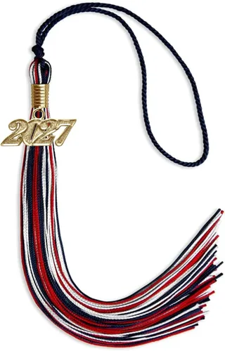 Vista 129 de Endea Graduation Borla mixta de triple color con gota de fecha dorada (negro/dorado/blanco, 2021)