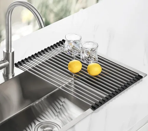 Vista 8 de Tomorotec Escurridor de platos enrollable de 17.7 x 12.5 pulgadas para colocar sobre el fregadero, para fregadero de cocina, accesorios multiusos