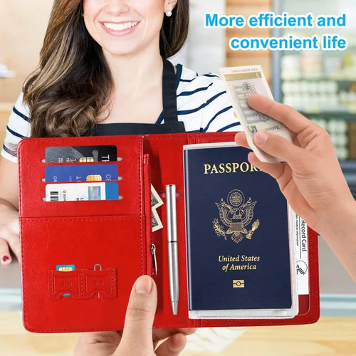 Vista 2 de ACdream Combo de portatarjetas de pasaporte y vacunación con bolsillo con cremallera, funda con ranura para tarjeta de vacunación CDC, protector