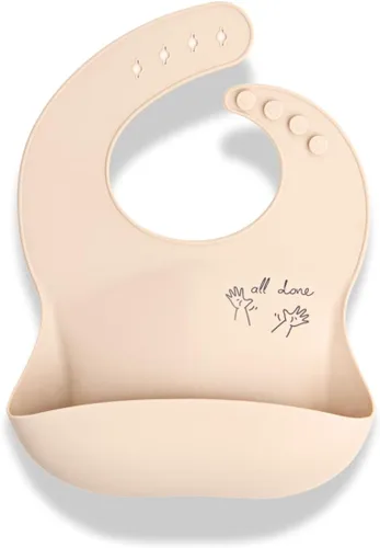 Vista 11 de APLAINR Babero de lenguaje de señas para bebé, baberos de silicona para bebés, gráficos ASL, atrapador de alimentos, ajustable, impermeable, suave