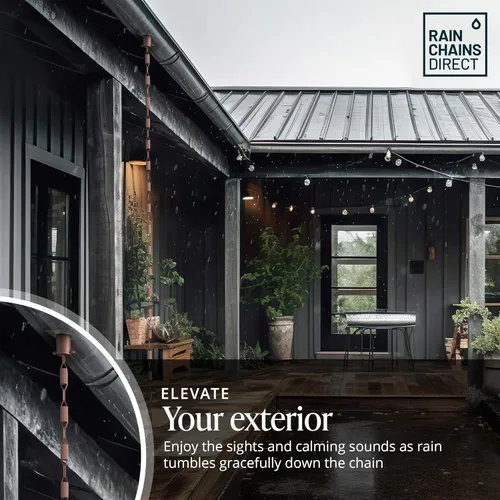 Vista 7 de Rain Chains Direct - Cadena de lluvia Manicotti - 8.5 pies - Aluminio fresado duradero - Cadenas de lluvia premium para canaletas