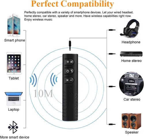 Vista 4 de Receptor de audio de salida Bluetooth V5.0, adaptador auxiliar de conector inalámbrico de 0.138 in portátil para auriculares, altavoces, sistema
