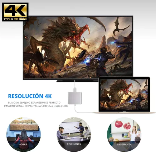 Vista 5 de Battony Adaptador USB C a HDTV, convertidor AV multipuerto tipo C con salida HDTV 4K, puerto C y puerto de carga rápida 3.0, compatible con MacBook