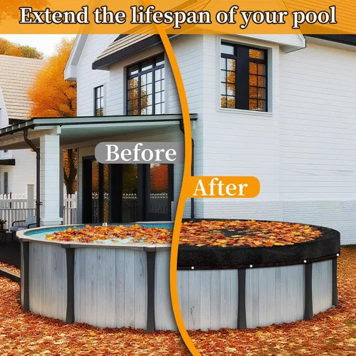 Vista 2 de Red de hojas redondas de 18 pies para piscinas sobre el suelo, cubierta de malla para atrapar hojas, lona de malla con ojales, red resistente