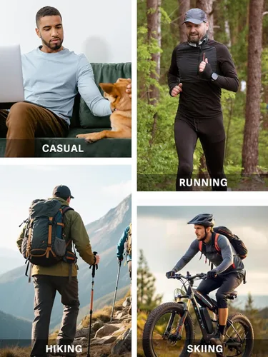 Vista 7 de NORTHYARD Camisas térmicas atléticas para hombre, con forro polar, capa base, manga larga, cuello redondo, entrenamiento, correr, sala de estar