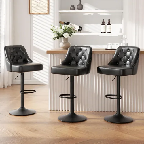 Vista 20 de Juego de 2 taburetes de bar, taburete de bar ajustable con respaldo, sillas de bar tapizadas de piel sintética, taburetes de bar giratorios modernos