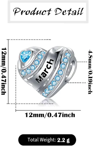 Vista 3 de Dijes de corazón de piedra natal para pulseras y collares plata de ley 925 dijes de cuentas de corazón para pulseras y collares regalos