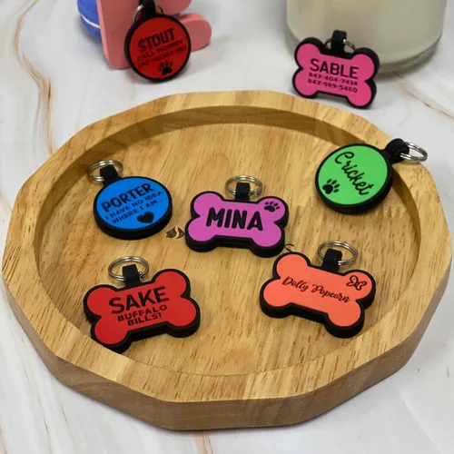 Vista 8 de Etiquetas de perro silenciosas y de doble cara, grabadas profundamente, personalizadas, con gran personalización, que brillan en la oscuridad