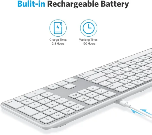 Vista 5 de OMOTON Teclado Bluetooth compatible con Mac, con teclado numérico, teclado inalámbrico recargable compatible con MacBook Pro/Air, iMac, Mac mini/Pro