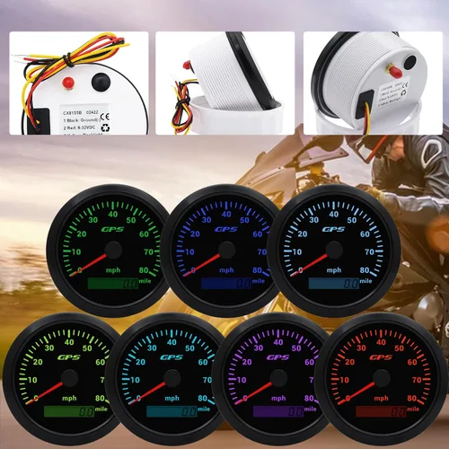 Vista 6 de Geloo Velocímetro de 85 mm para embarcaciones, velocímetro digital GPS 0-80 MPH, impermeable, 9-32 V, tacómetro, voltímetro, indicadores LCD con 7