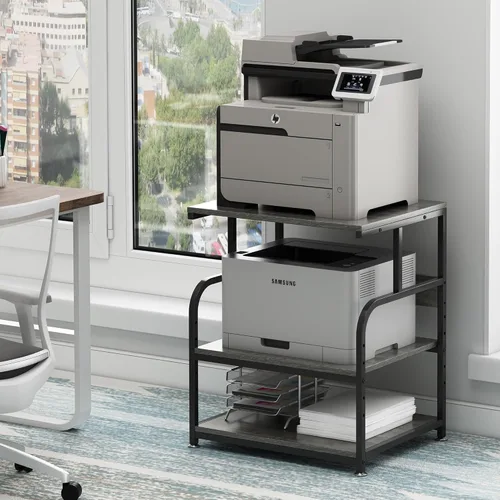 Vista 16 de Fannova Soporte para impresora, 23.6 x 18.9 x 30 pulgadas, mesa de impresora grande con estante de almacenamiento ajustable, carrito de impresora