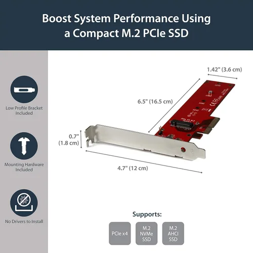 Vista 2 de StarTech.com Adaptador M2 PCIe SSD - x4 PCIe 3.0 NVMe / AHCI / NGFF / M-Key - Perfil Bajo y Perfil Completo - Adaptador SSD PCIe M.2, TAA (PEX4M2E1)
