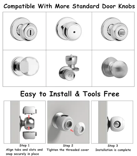 Vista 7 de Paquete de 4 fundas para pomos de puerta de seguridad para bebés, paquete de 4 protectores de manija de puerta a prueba de niños, ajuste universal