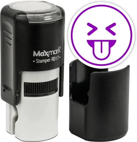 Vista 118 de MaxMark Sello de Emoji Autoentintado Redondo - Enojada - Tinta Negra