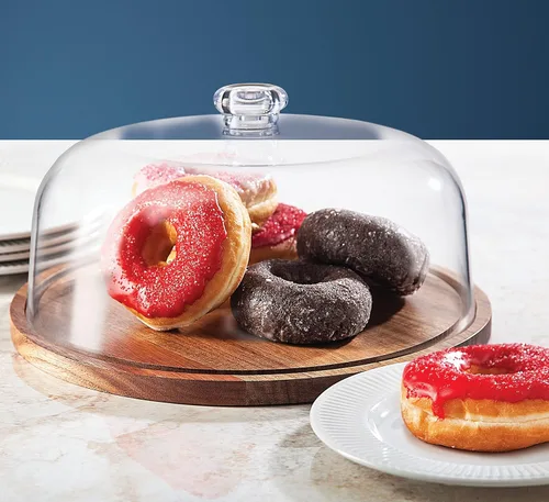 Vista 2 de Godinger - Soporte para tartas, plato para servir tartas con cúpula, madera de acacia y tapa acrílica a prueba de roturas