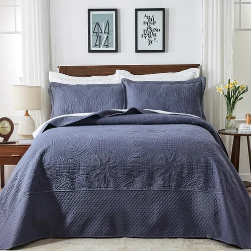 Vista 7 de Qucover Juego de colcha extragrande para cama King de 128x120, juego de edredón de microfibra suave tamaño California King de 3 piezas, colcha Beige