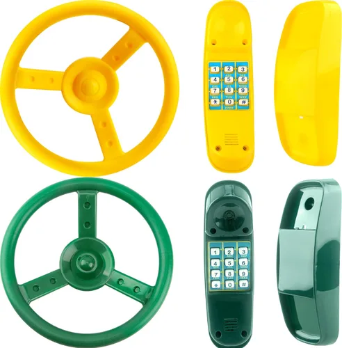 Paquete de 4 accesorios para parque infantil al aire libre, volante, rueda de barco privado, teléfono de plástico, columpio para patio trasero, casa