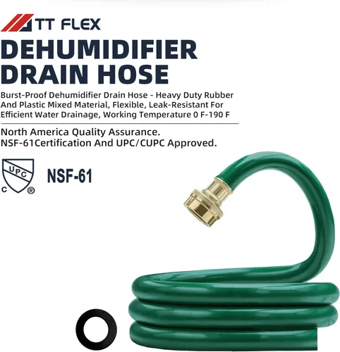 Vista 2 de TT FLEX Manguera de drenaje deshumidificadora a prueba de explosiones – Caucho verde de 5 pies, 3/4 pulgadas FHT, resistente, flexible, resistente a