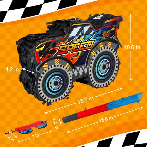 Vista 6 de Monster Truck - Piñata con palo y venda para decoración de fiesta de cumpleaños de niños