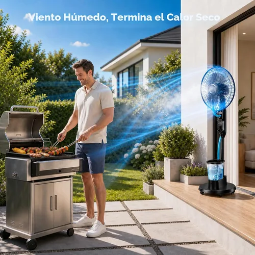 Vista 4 de Misting Fan, Standing Fan 8 Blades with Humidifier, Oscillating Fan with 3 Misting Modes 9 Speeds 7H Timer, Quiet Fan for Bedroom