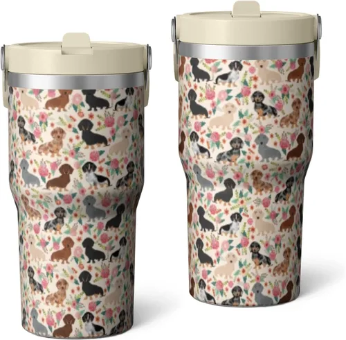 Vista 32 de Dachshund - Vaso de viaje aislado de acero inoxidable de 20 onzas con asa y pajilla, regalo para mujer, para el Día de la Madre, a prueba de fugas