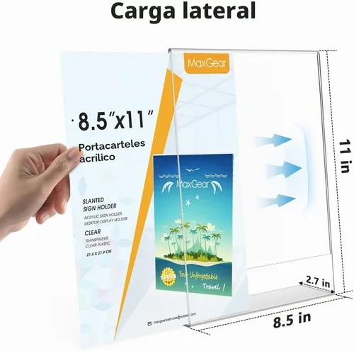 Vista 6 de MaxGear Soporte para Letreros de Acrílico, Soportes para Letreros Transparentes Soporte de Exhibición de Plástico 8.5 x 11 Pulgadas Inclinado Hacia