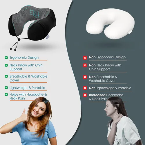 Vista 6 de Almohada de viaje ajustable para apoyo y comodidad del cuello, almohada ligera de espuma viscoelástica para dormir – Almohada de avión lavable