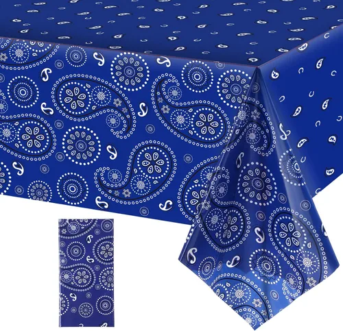Vista 22 de Mantel rectangular de plástico con estampado de cachemira para fiestas temáticas de vaquero occidental, 108 x 54 pulgadas (rojo, paquete de 3)