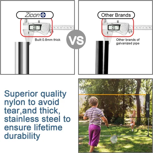 Vista 7 de Red de tenis portátil, postes de acero inoxidable, juego de red de bádminton de altura ajustable de nailon con bolsa de transporte, para voleibol