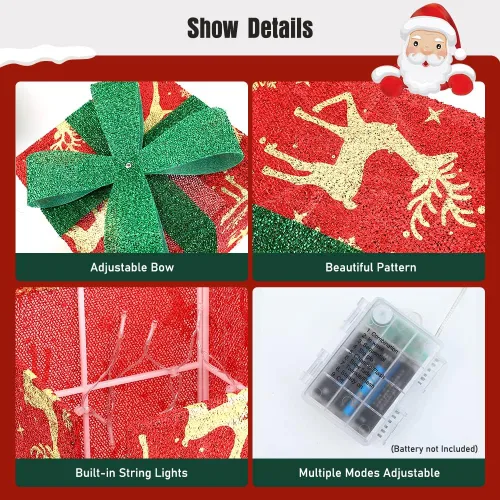 Vista 4 de Cajas de regalo iluminadas de Navidad, juego de 3 cajas de regalo iluminadas con 60 LED, cajas de regalo para decoración navideña para el hogar