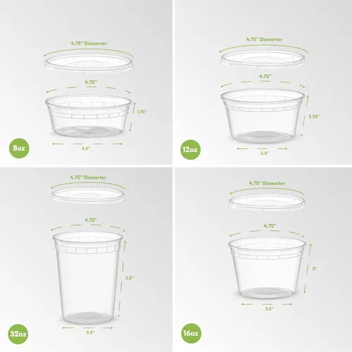 Vista 16 de ELEGANT DISPOSABLES 8 onzas – 24 juegos de recipientes de plástico para almacenamiento de alimentos con tapas flexibles herméticas para microondas