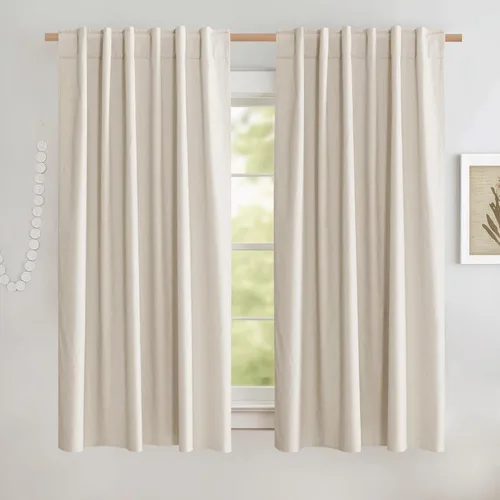 Vista 34 de NICETOWN Cortinas de lino 100% opacas para sala de estar con forro blanco aislado térmico, 52 pulgadas de ancho, 2 paneles, cortinas de 84 pulgadas