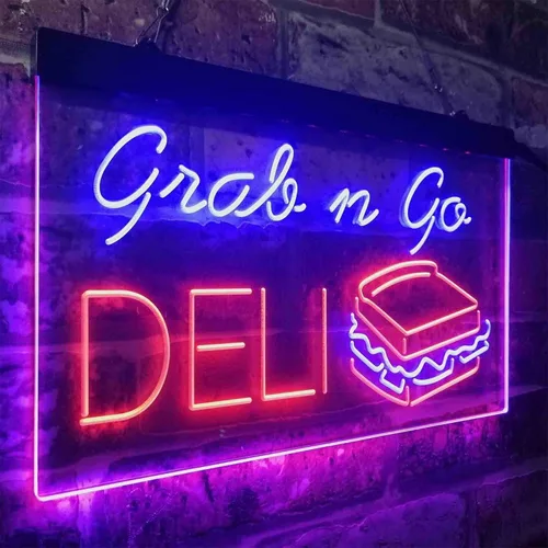 Vista 3 de ADVPRO Grab n Go Deli Café - Letrero de neón LED de doble color, azul y rojo, 24 x 16 pulgadas st6s64-i3835-br
