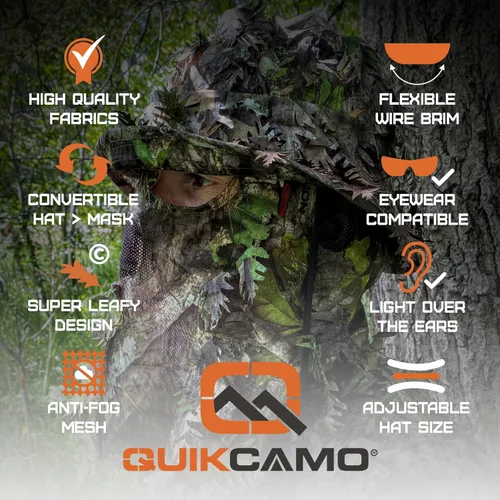 Vista 6 de QuikCamo Realtree & Mossy Oak 3D Leafy Camo - Sombrero de cubo para hombres, ciervos, patos y pavos (totalmente ajustable OSFM)