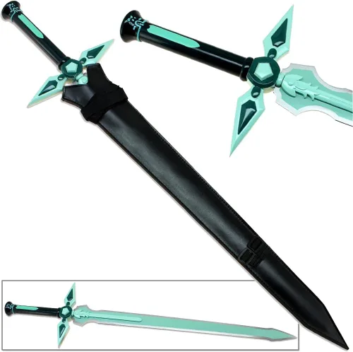 Vista 2 de Sword Art Online espada Kirito Kirigaya Dark Repulser c/funda de piel.