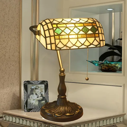 Lámpara de mesa estilo Tiffany de vidrio manchado Piano Lámpara de escritorio estilo Tiffany Lámpara de noche vintage para dormitorio Lámpara de
