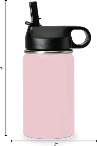 Vista 5 de LaserGram Botella de agua de doble pared abatible de 12 onzas con pajita, unicornio, grabado personalizado incluido (rosa)