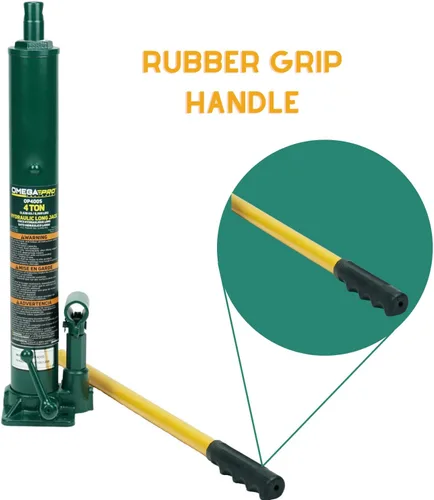 Vista 4 de Omega Pro Gato hidráulico largo Ram - Capacidad de 4 toneladas con base plana para taller de garaje automático, verde (OP400S)