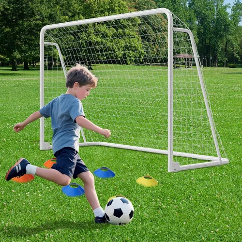 DoCred Porterías de fútbol de 6x4/8x6/10x6.5/12x6/16x7/18x7/21x7/24x8 pies, portería de fútbol plegable de acero de tamaño completo para patio