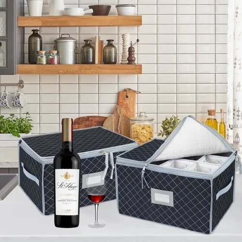 Vista 2 de VERONLY Caja de almacenamiento para copas de vino con divisores con capacidad para 24 estuches de almacenamiento de copas o recipientes de cristal
